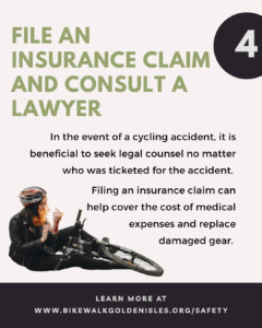 "4: File insurance claim and consult a lawyer" woman on ground with bicycle
